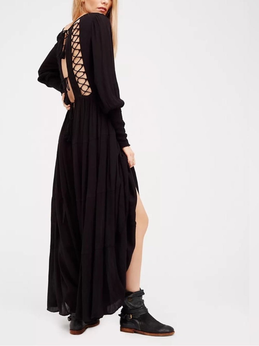 🆕 NWT Free People Wednesday Lace Up Corset Back Open Tie Back Witchy Maxi Dress